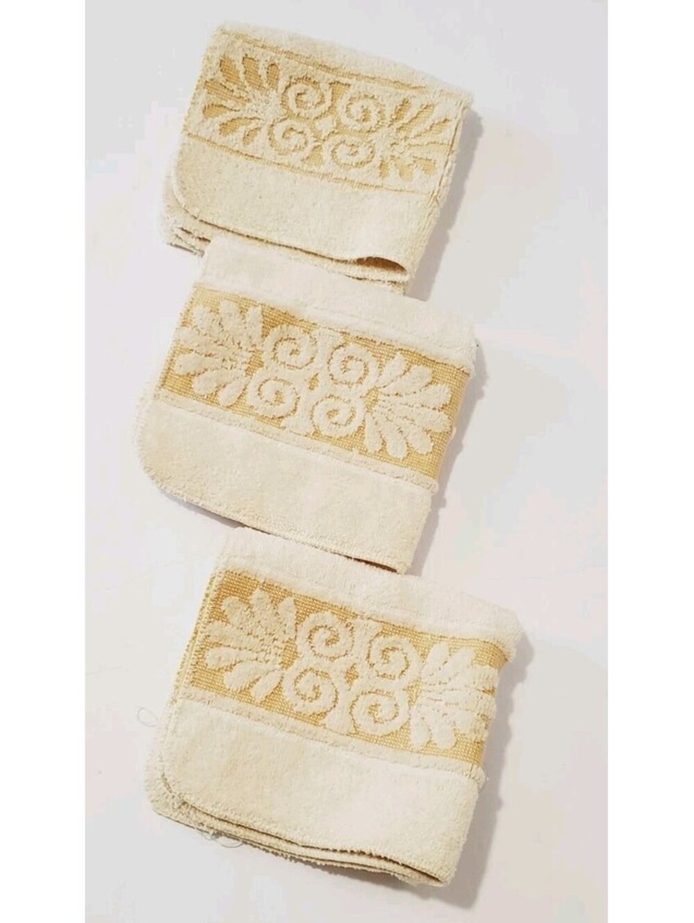 Vtg Cannon Monticello Yellow Floral Fringe Washcloth Towels MCM Set 3